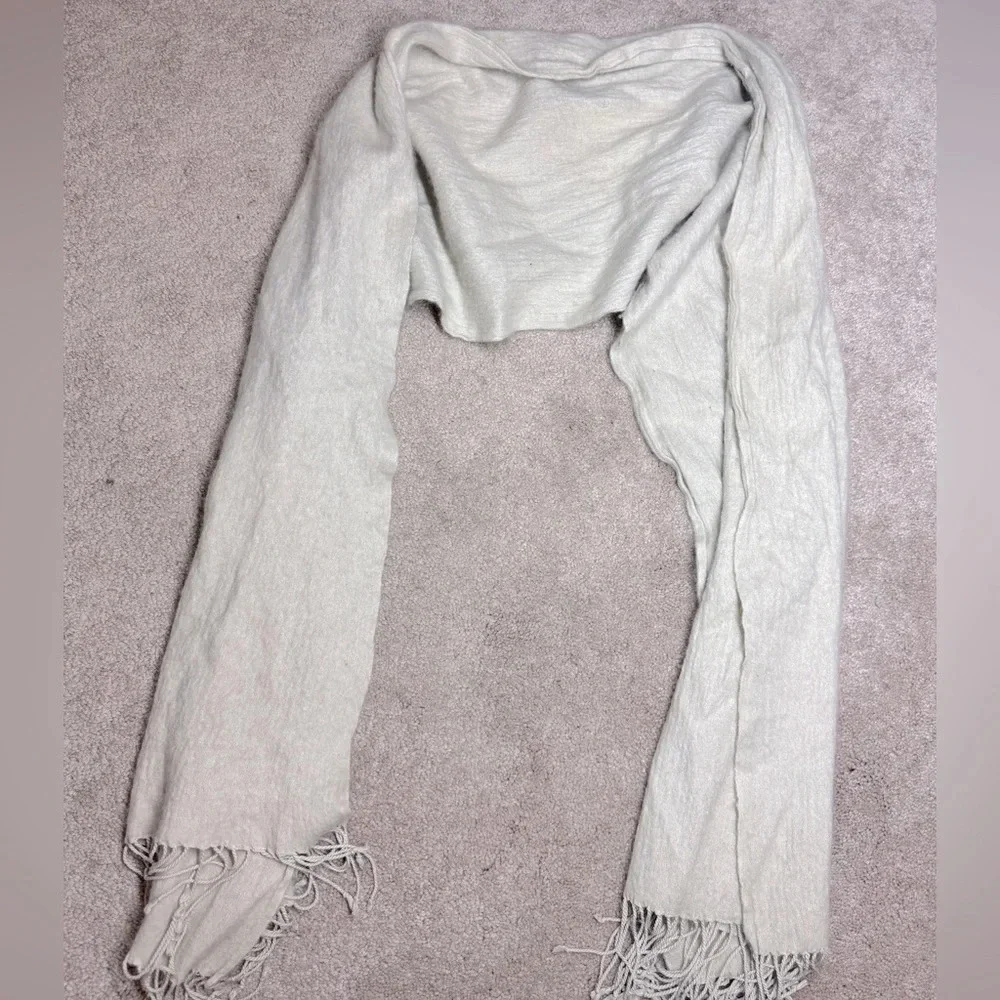 Jeolay Luxury Cashmere-Silk Blend Wrap Scarf Shawl - Soft Beige Fringe ends